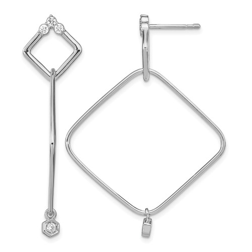 Sterling Silver Rhodium-Plated Cubic Zirconia Geometric Post Dangle Earrings, 47 mm