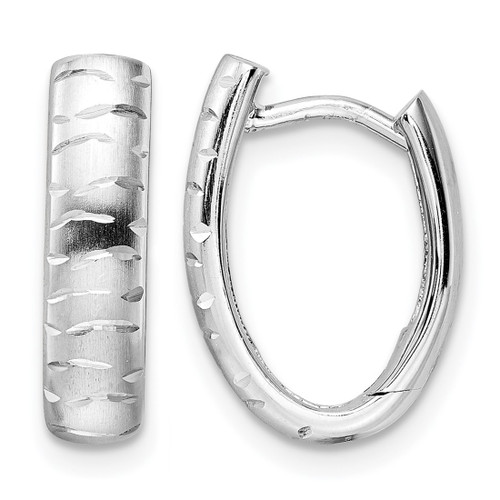 Sterling Silver Rhodium-Plated Diamond-Cut Brushed Oval Hoop Earrings, 16.8 mm