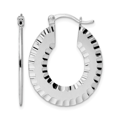 Radiant Essence Sterling Silver Rhodium-Plated Brushed Diamond-Cut Hoop Earrings, 30.61 mm