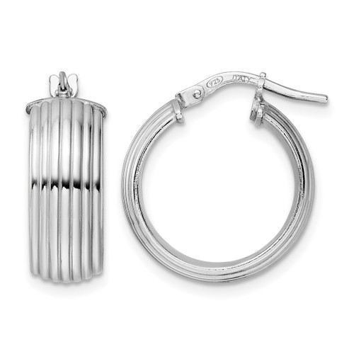 Sterling Silver Rhodium-Plated Polished Grooved Hoop Earrings, 20.7 mm