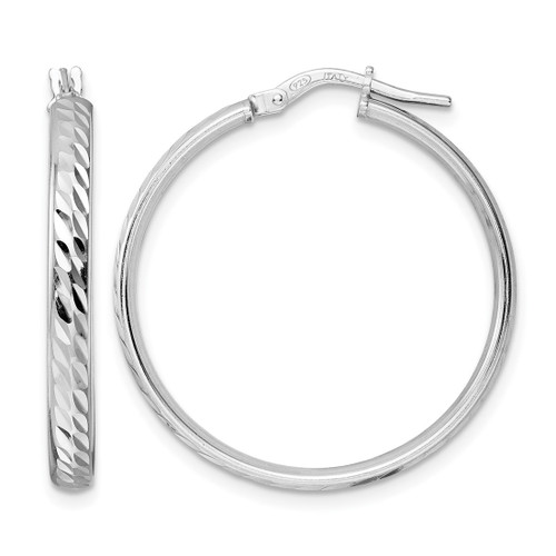 Sterling Silver Rhodium-Plated Polished Diamond-Cut Hoop Earrings, 29 mm