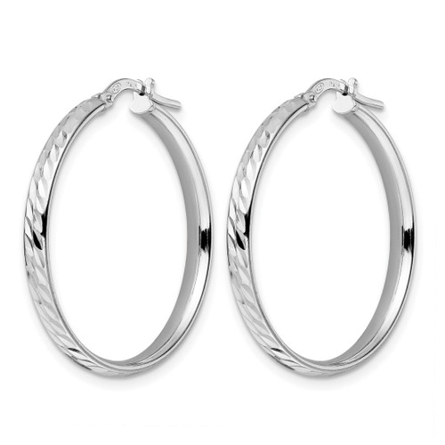 Sterling Silver Rhodium-Plated Polished Diamond-Cut Hoop Earrings, 29 mm - View 2