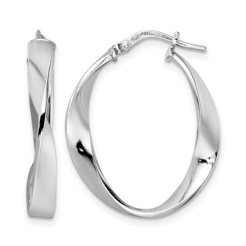 Sterling Silver Rhodium-Plated Polished Oval Twisted Hoop Earrings, 28 mm