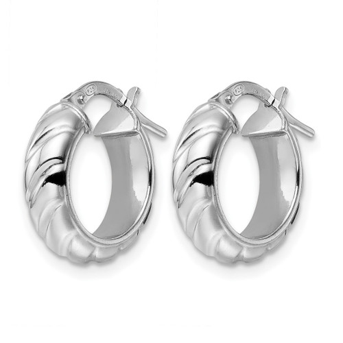 Sterling Silver Rhodium-Plated Polished Textured Hoop Earrings, 17 mm - View 2
