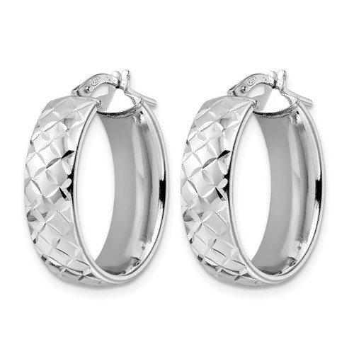 Sterling Silver Rhodium-Plated Polished Diamond-Cut Oval Hoop Earrings, 24.5 mm - View 2