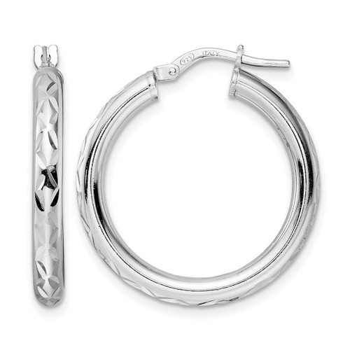 Sterling Silver Rhodium-Plated Polished Diamond-Cut Hoop Earrings, 28.26 mm