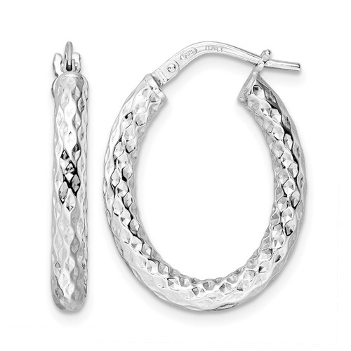 Sterling Silver Rhodium-Plated Polished Diamond-Cut Hoop Earrings, 25.5 mm