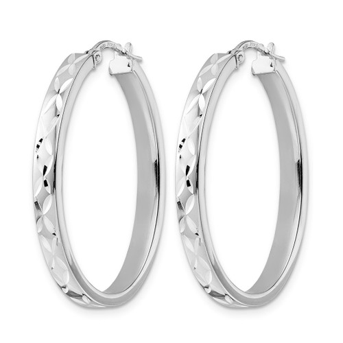 Sterling Silver Rhodium-Plated Polished Diamond-Cut Oval Hoop Earrings, 36.3 mm - View 2