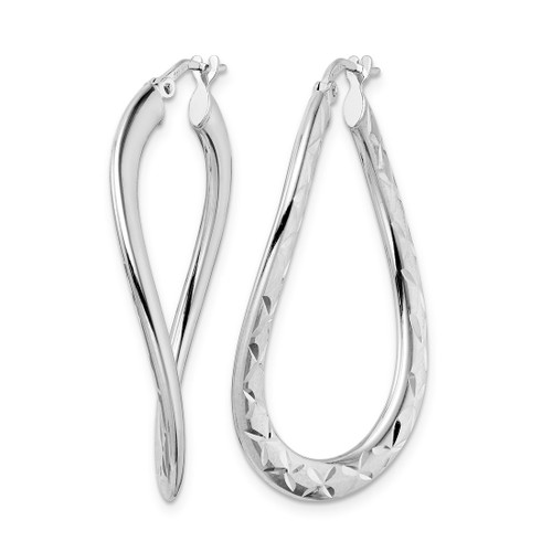 Sterling Silver Rhodium-Plated Polished & Diamond-Cut Curved Oval Hoop Earrings, 40.24 mm - View 2