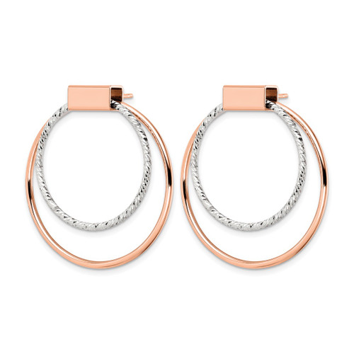 Sterling Silver Rh-P Rose-Tone Polished Diamond-Cut Post Dangle Earrings, 34.4 mm - View 2