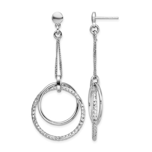 Sterling Silver Rhodium-Plated Polished Diamond-Cut Post Dangle Earrings, 58.18 mm