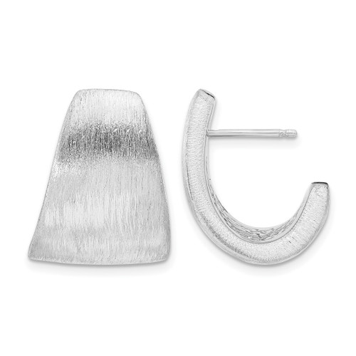 Sterling Silver Rhodium-Plated Etched J-Hoop Earrings, 22.5 mm