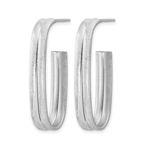 Sterling Silver Rhodium-Plated Brushed J-Hoop Post Earrings, 36.6 mm - View 2