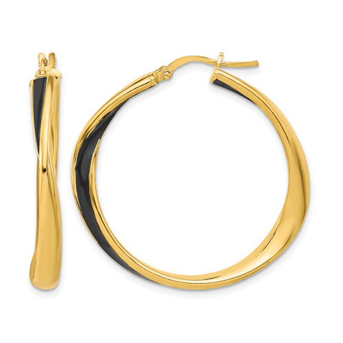 Sterling Silver Gold-Tone with Black Enamel Hoop Earrings, 36.45 mm