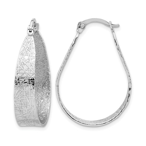 Sterling Silver Rhodium-Plated Textured Hoop Earrings, 32.9 mm