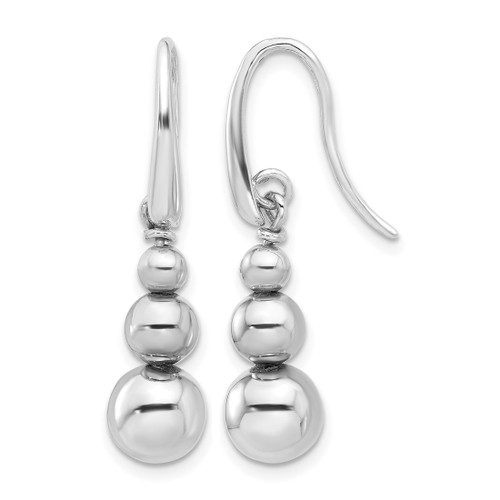 Sterling Silver Rhodium-Plated Polished Beads Shepherd'S Hook Dangle French Wire Earrings, 33.53 mm