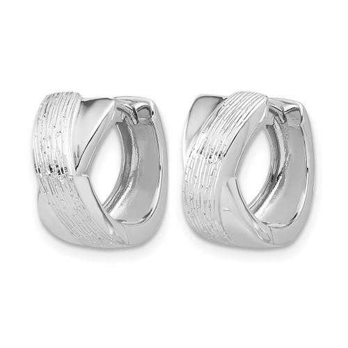 Sterling Silver Rhodium-Plated and Diamond-Cut Hinged Hoop Earrings, 14.26 mm - View 2