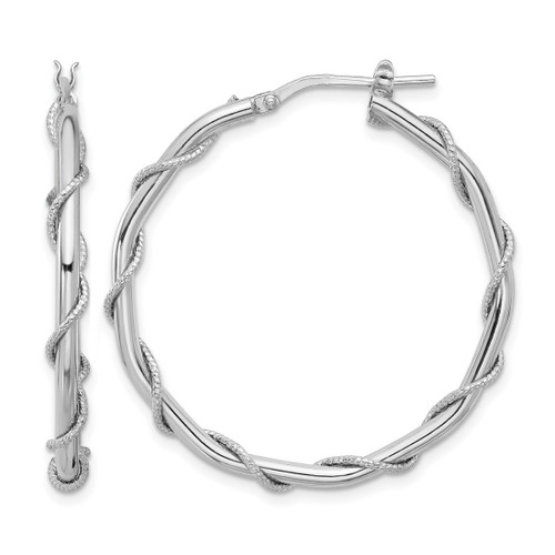 Sterling Silver Rhodium-Plated Polished/Textured/Twisted Hoop Earrings, 37 mm