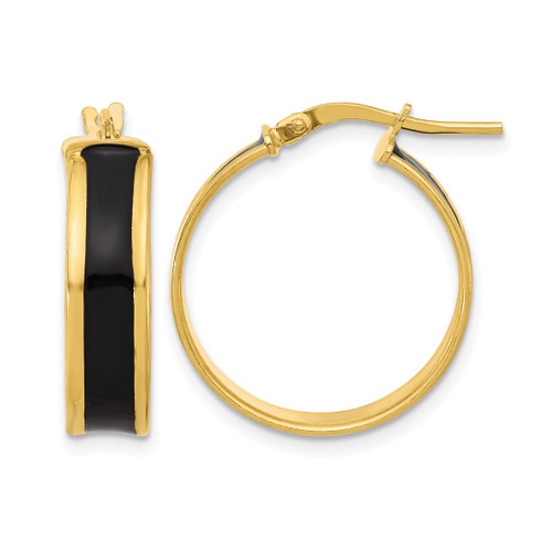 Sterling Silver Gold-Tone Black Enamel Round Hoop Earrings, 20.75 mm