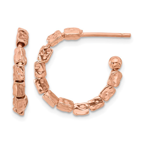Sterling Silver Rose Gold-Plat Polished/Hammered J-Hoop Earrings, 18.75 mm