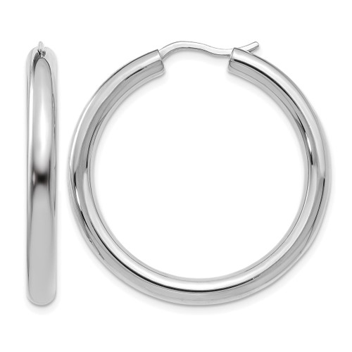 Sterling Silver Rhodium-Plated 3.5 mm Tube Hoop Earrings, 32 mm Long