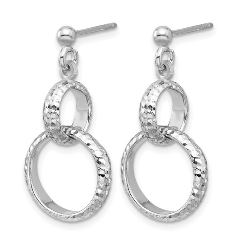 Sterling Silver Rhodium-Plated Polished / Diamond-Cut Circle Link Dangle Earrings, 30.2 mm - View 2