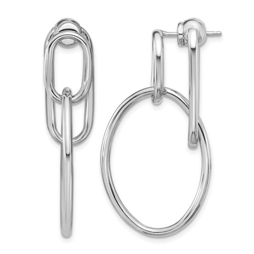 Sterling Silver Rhodium-Plated Polished Front/Back Oval Dangle Earrings, 43 mm