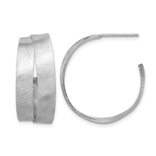 Sterling Silver Rhodium-Plated-Plate Scratch Finish J-Hoop Earrings, 26 mm