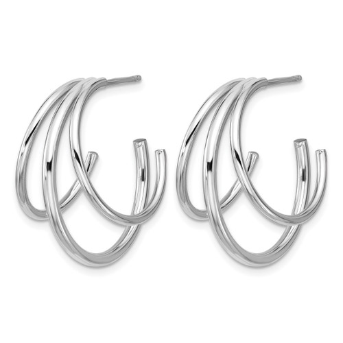 Sterling Silver Rhodium-Plated Polished 3-Row J-Hoop Post Earrings, 26.95 mm - View 2