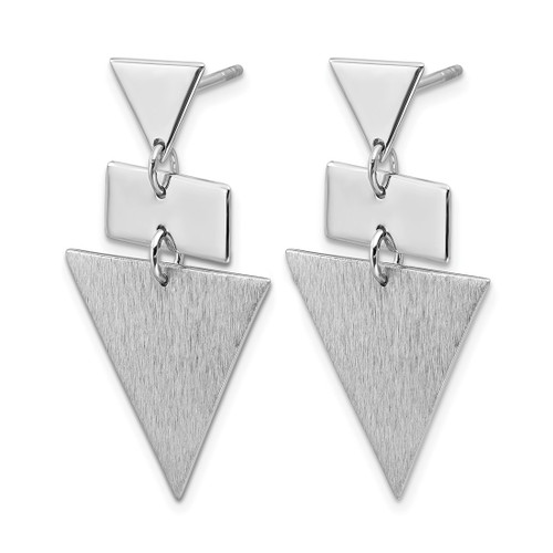 Sterling Silver Rhodium-Plated Polish/Brushed Geometric Dangle Earrings, 33 mm - View 2
