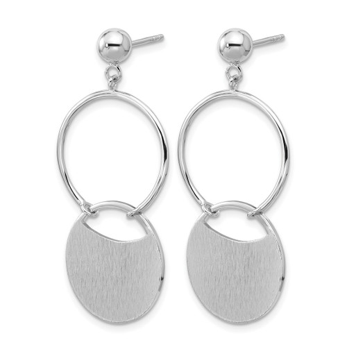 Sterling Silver Rhodium-Plated Polished/Brushed Circles Dangle Earrings, 42.75 mm - View 2
