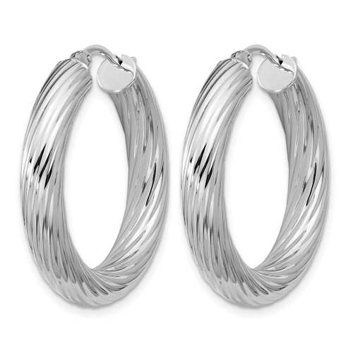Sterling Silver Rhodium-Plated Polish/Grooved Round Hoop Earrings, 30 mm - View 2
