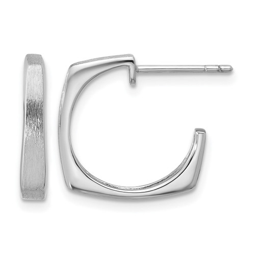 Sterling Silver Rhodium-Plated Polished/Brushed Square J-Hoop Post Earrings, 16.55 mm