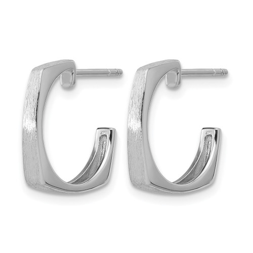 Sterling Silver Rhodium-Plated Polished/Brushed Square J-Hoop Post Earrings, 16.55 mm - View 2