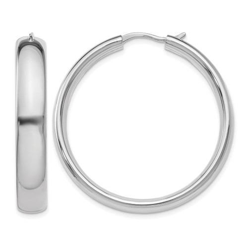 Sterling Silver Rhodium-Plated 6 mm Half Round Tube Hoop Earrings, 36 mm Long