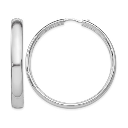 Sterling Silver Rhodium-Plated 6 mm Half Round Tube Hoop Earrings, 46 mm Long