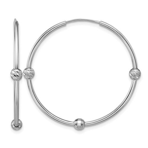 Sterling Silver Rhodium-Plated Polished/Diamond-Cut Beads Endless Hoop Earrings, 37.5 mm