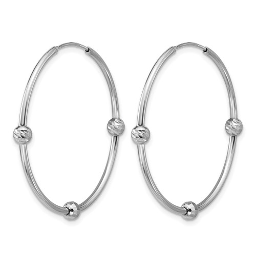 Sterling Silver Rhodium-Plated Polished/Diamond-Cut Beads Endless Hoop Earrings, 37.5 mm - View 2
