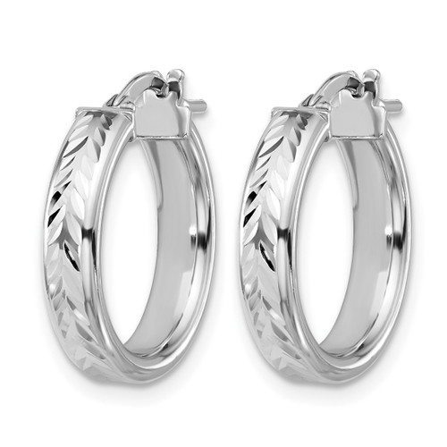 Sterling Silver Rhodium-Plated Polish/Diamond-Cut Round Hoop Earrings, 19.75 mm - View 2