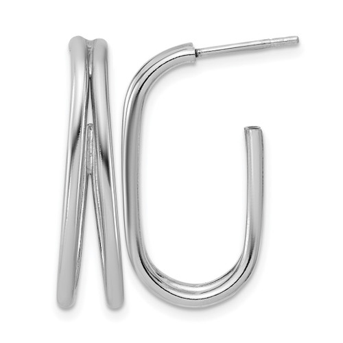 Sterling Silver Rhodium-Plated Polished Oval J-Hoop Post Earrings, 27.5 mm