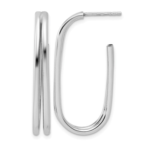 Sterling Silver Rhodium-Plated Polished Oval J-Hoop Post Earrings, 34.5 mm