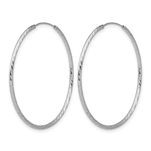 Sterling Silver Rhodium-Plated Diamond-Cut 1.25 mm Endless Hoop Earrings, 36.5 mm Long - View 2