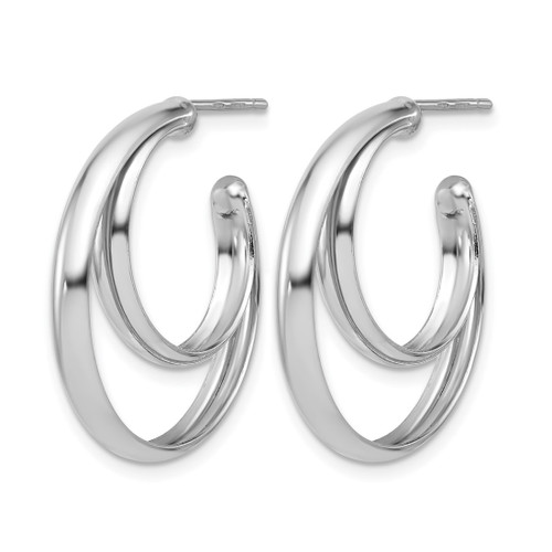 Sterling Silver Rhodium-Plated Polished 26 mm Double Post J-Hoop Earrings - View 2