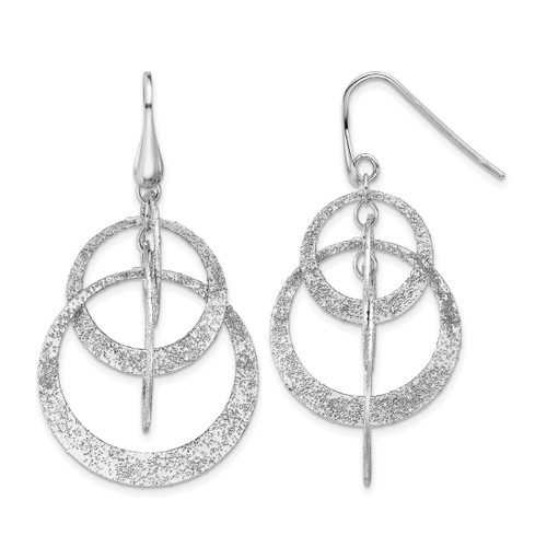 Sterling Silver Rhodium-Plated Radiant Essence Polished/Textured Dangle French Wire Earrings, 37.5 mm