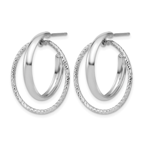 Sterling Silver Rhodium-Plated Polished / Diamond-Cut Fancy Circles Post J-Hoop Earrings, 27.55 mm - View 2