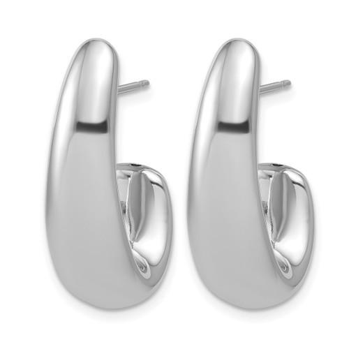 Sterling Silver Rhodium-Plated Polished Post J-Hoop Earrings, 27.65 mm - View 2