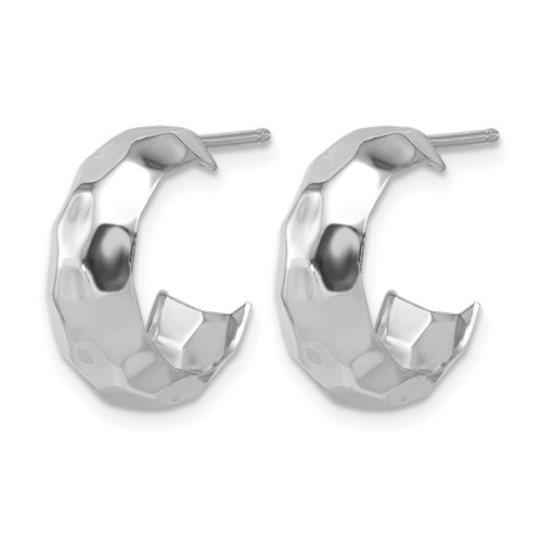 Sterling Silver Rhodium-Plated Polish Textured Post J-Hoop Earrings, 17 mm - View 2