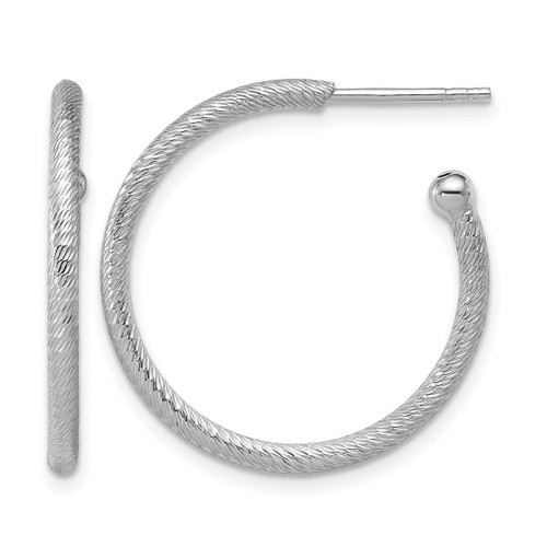 Sterling Silver Rhodium-Plated Diamond-Cut 25 x 2 mm Post C-Hoop Earrings, 25 mm Long