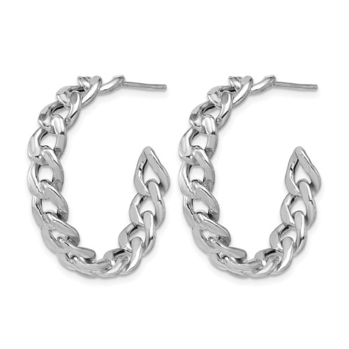 Sterling Silver Rhodium-Plated-Pltd Polished 34 x 6.5 mm Curb Link Post C-Hoop Earrings, 34 mm Long - View 2