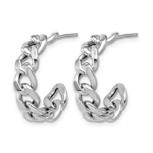 Sterling Silver Rhodium-Plated-Pltd Polished 24 x 6.5 mm Curb Link Post C-Hoop Earrings, 24 mm Long - View 2